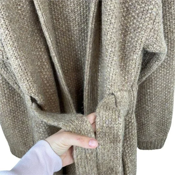 Lunya Chunky Knit Wool Open Belted Robe Deep Pockets Delicate Tan Size L/XL - Picture 6 of 12